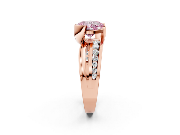 Rose gold Fancy Pink Cushion  Solitaire Channel-Set Split Shank Ring with Tension Prong Setting