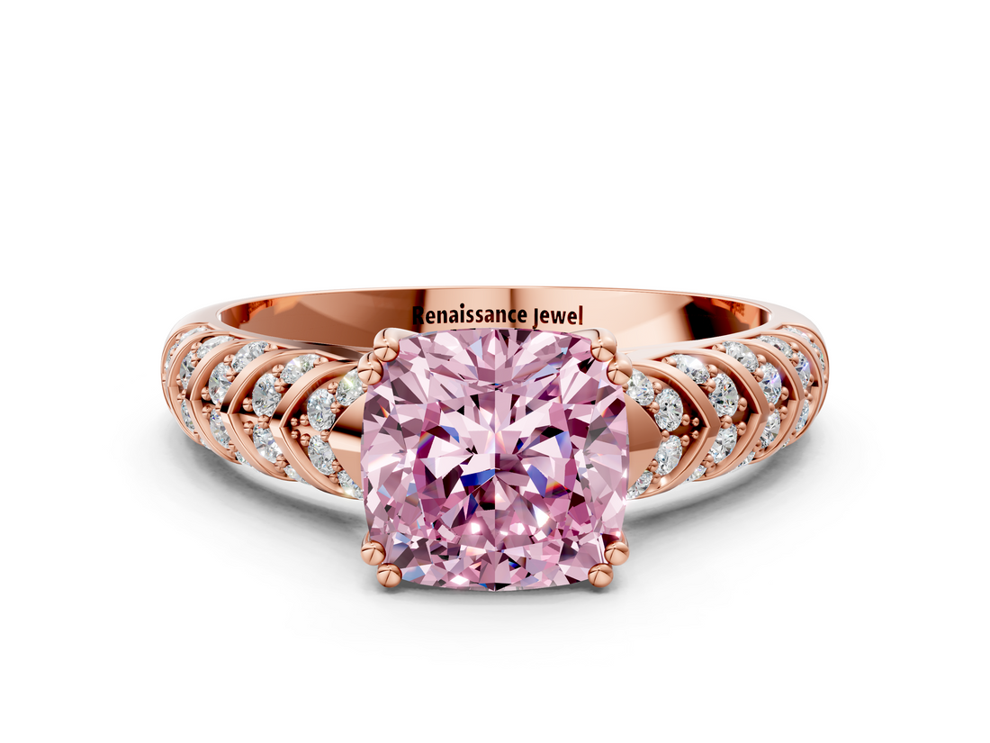 Rose gold Fancy Pink Cushion  Solitaire Chevron Pave Diamond Engagement Ring with Six-Prong Setting_3