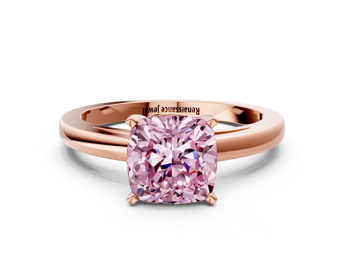 Rose gold Fancy Pink Cushion  Solitaire Diamond Engagement Ring with Four-Prong Setting on a Classic Band_3