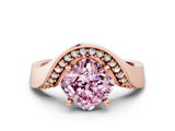 Rose gold Fancy Pink Cushion  Solitaire Diamond Engagement Ring with Pave Band and Four-Prong Setting_25
