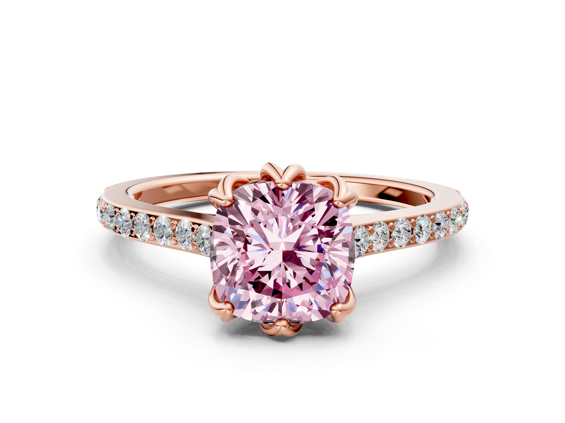 Rose gold Fancy Pink Cushion  Solitaire Diamond Engagement Ring with Pave Band and Six-Prong Setting_20