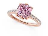 Rose gold Fancy Pink Cushion  Solitaire Diamond Engagement Ring with Pave Band and Six-Prong Setting_21