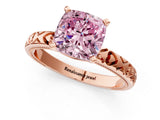 Rose gold Fancy Pink Cushion  Solitaire Diamond Engagement Ring with XO Engraved Band and Four-Prong Setting 2