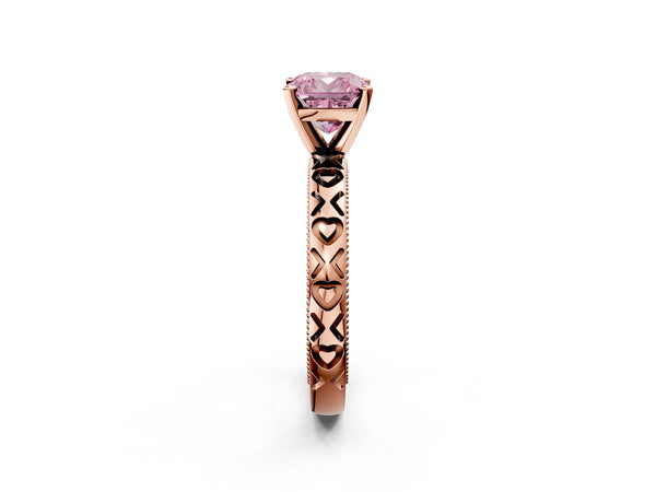 Rose gold Fancy Pink Cushion  Solitaire Diamond Engagement Ring with XO Engraved Band and Four-Prong Setting