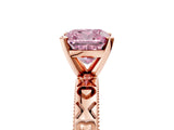 Rose gold Fancy Pink Cushion  Solitaire Diamond Engagement Ring with XO Engraved Band and Four-Prong Setting