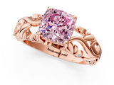 Rose gold Fancy Pink Cushion  Solitaire Diamond Leaf Vine Band with Prong Setting_46