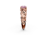 Rose gold Fancy Pink Cushion  Solitaire Diamond Leaf Vine Band with Prong Setting_47