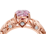 Rose gold Fancy Pink Cushion  Solitaire Diamond Leaf Vine Band with Prong Setting_49