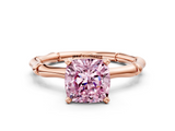 Rose gold Fancy Pink Cushion  Solitaire Diamond Ring with Bamboo Band and Four-Prong Setting_51