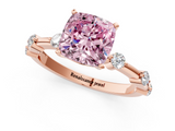 Rose gold Fancy Pink Cushion  Solitaire Diamond Ring with Bezel Set Side Stones and Prong Setting_4