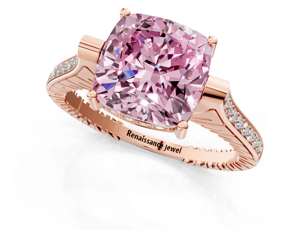 Rose Gold Cushion Cut Vintage Cathedral Engagement Ring Setting for Fancy Pink Center