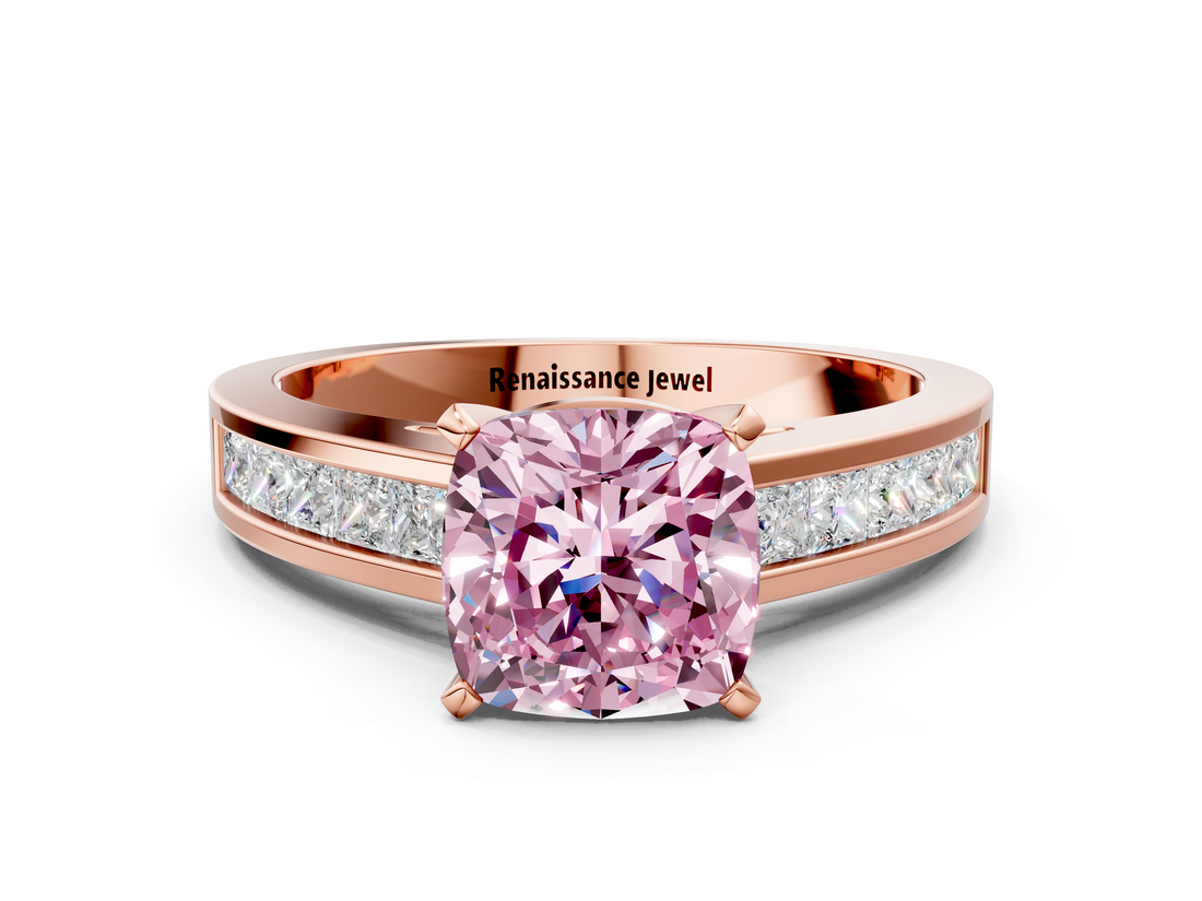 Rose gold Fancy Pink Cushion  Solitaire Diamond Ring with Channel-Set Band and Four-Prong Setting_3