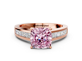 Rose gold Fancy Pink Cushion  Solitaire Diamond Ring with Channel-Set Band and Four-Prong Setting_3