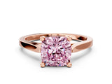 Rose gold Fancy Pink Cushion  Solitaire Diamond Ring with Four-Prong Setting and Tapered Band