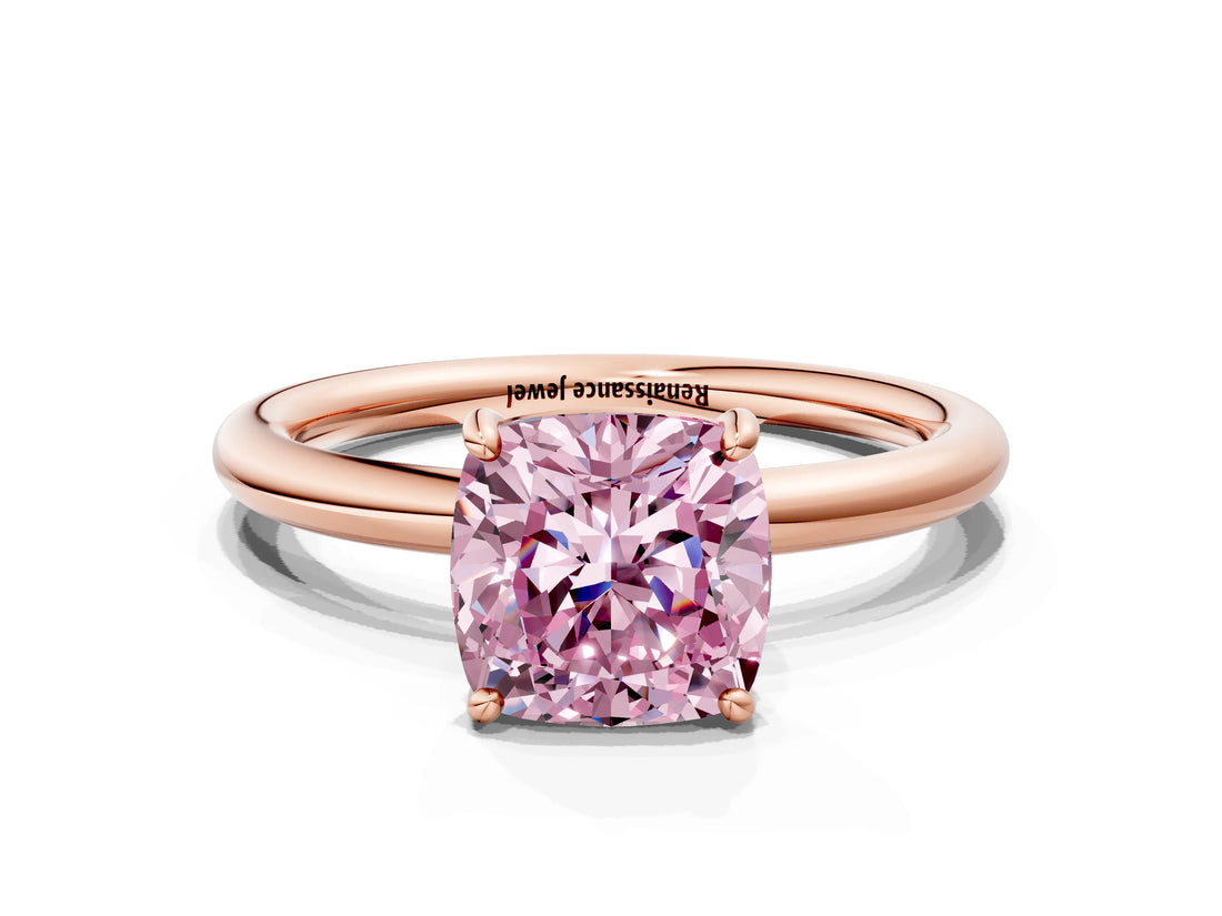 Rose gold Fancy Pink Cushion  Solitaire Diamond Ring with Four-Prong Setting on a Plain Band_20