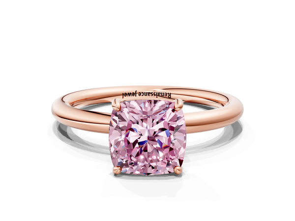 Rose gold Fancy Pink Cushion  Solitaire Diamond Ring with Four-Prong Setting on a Plain Band