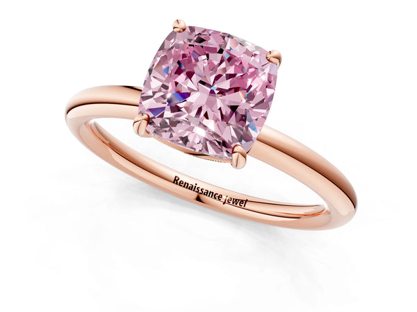 Rose gold Fancy Pink Cushion  Solitaire Diamond Ring with Four-Prong Setting on a Plain Band