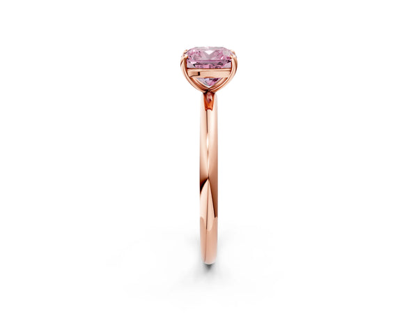 Rose gold Fancy Pink Cushion  Solitaire Diamond Ring with Four-Prong Setting on a Plain Band