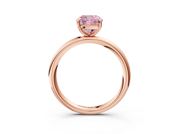 Rose gold Fancy Pink Cushion  Solitaire Diamond Ring with Four-Prong Setting on a Plain Band