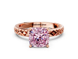 Rose gold Fancy Pink Cushion  Solitaire Diamond Ring with Milgrain and Black Enamel X Pattern Band_167