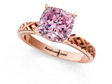 Rose gold Fancy Pink Cushion  Solitaire Diamond Ring with Milgrain and Black Enamel X Pattern Band_168