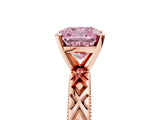 Rose gold Fancy Pink Cushion  Solitaire Diamond Ring with Milgrain and Black Enamel X Pattern Band_172
