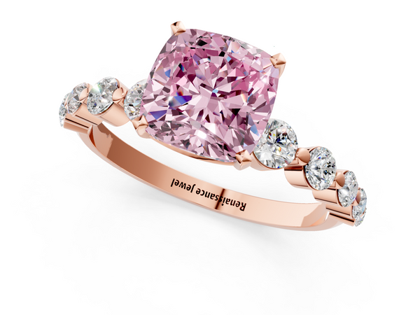 Rose gold Fancy Pink Cushion Cut Solitaire Diamond Ring with Pave Band and Four-Prong Setting