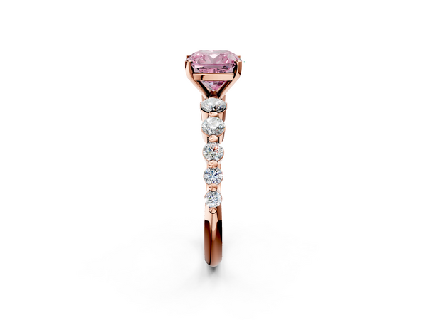 Rose gold Fancy Pink Cushion Cut Solitaire Diamond Ring with Pave Band and Four-Prong Setting