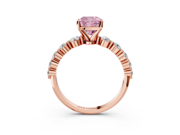 Rose gold Fancy Pink Cushion Cut Solitaire Diamond Ring with Pave Band and Four-Prong Setting