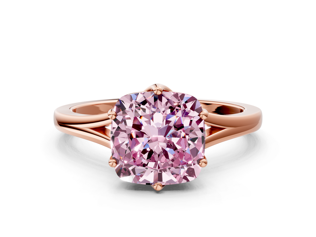 Rose gold Fancy Pink Cushion  Solitaire Diamond Ring with Six-Prong Setting and Tapered Band_17