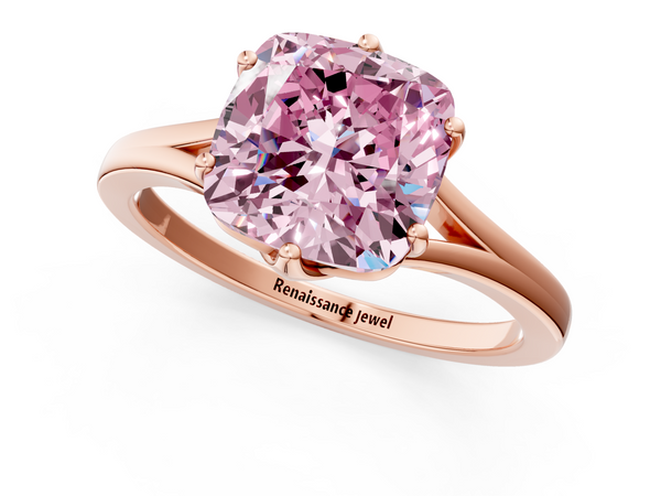 Rose gold Fancy Pink Cushion  Solitaire Diamond Ring with Six-Prong Setting and Tapered Band