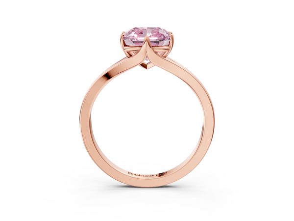 Rose gold Fancy Pink Cushion  Solitaire Diamond Ring with Six-Prong Setting and Tapered Band
