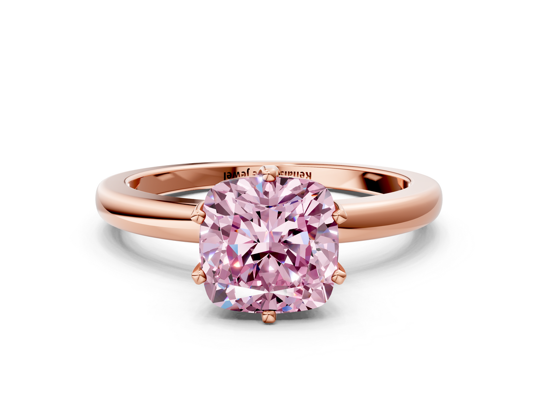 Rose gold Fancy Pink Cushion  Solitaire Diamond Ring with Six-Prong Setting on a Classic Band_3