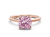 Rose gold Fancy Pink Cushion  Solitaire Diamond Ring with a Classic Band and Four-Prong Setting