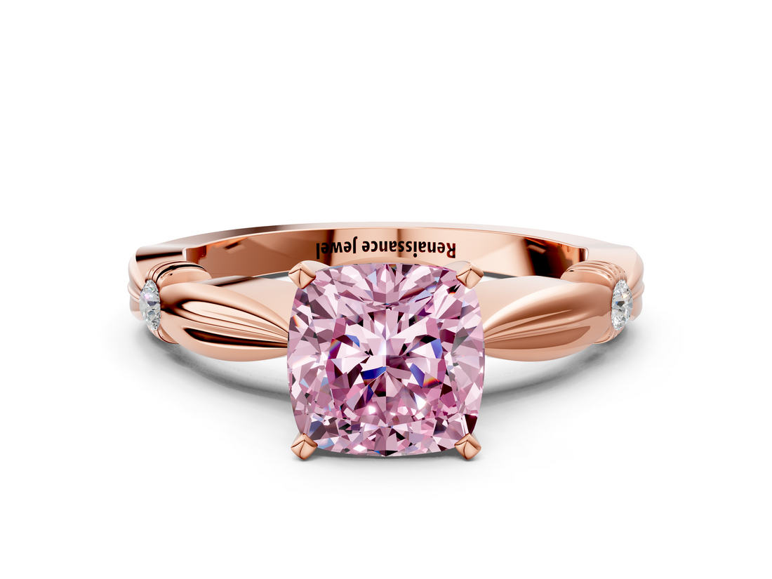 Rose gold Fancy Pink Cushion  Solitaire Diamond Twisted Band with Four-Prong Setting_79