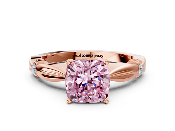 Rose gold Fancy Pink Cushion  Solitaire Diamond Twisted Band with Four-Prong Setting