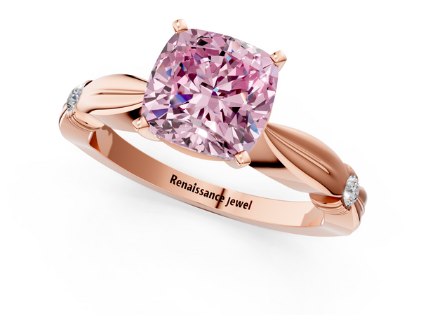 Rose gold Fancy Pink Cushion  Solitaire Diamond Twisted Band with Four-Prong Setting