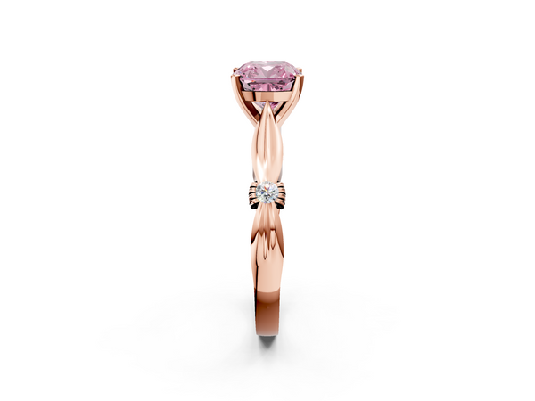 Rose gold Fancy Pink Cushion  Solitaire Diamond Twisted Band with Four-Prong Setting