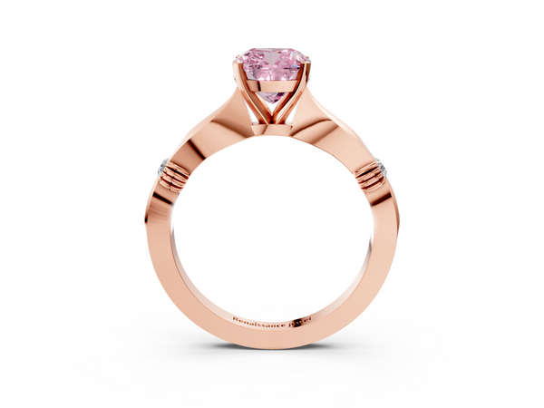 Rose gold Fancy Pink Cushion  Solitaire Diamond Twisted Band with Four-Prong Setting