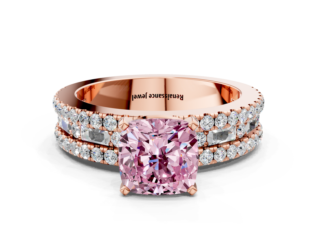 Rose gold Fancy Pink Cushion  Solitaire Diamond with Pave and Channel Set Band_59