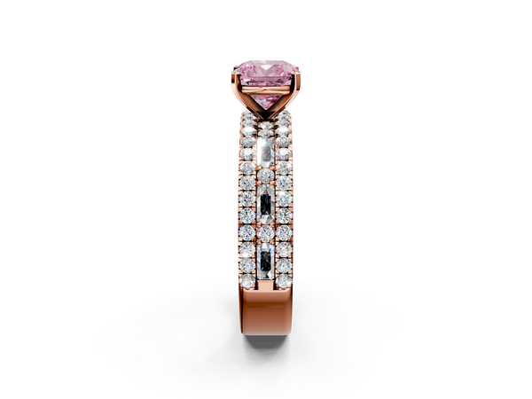 Rose gold Fancy Pink Cushion Cut Diamond Solitaire Ring with Pavé and Channel Set Band