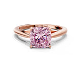 Rose gold Fancy Pink Cushion  Solitaire Engagement Ring with Four-Prong Setting and Classic Band
