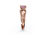 Rose gold Fancy Pink Cushion  Solitaire Filigree Engagement Ring with Halo and Prong Setting_82