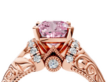Rose gold Fancy Pink Cushion  Solitaire Filigree Engagement Ring with Halo and Prong Setting_84