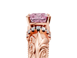 Rose gold Fancy Pink Cushion  Solitaire Filigree Engagement Ring with Halo and Prong Setting_85