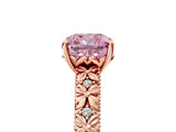 Rose gold Fancy Pink Cushion  Solitaire Floral Milgrain Engagement Ring_33