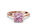 Rose gold Fancy Pink Cushion  Solitaire Heart Prong Engagement Ring with Tapered Band_54