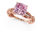 Rose gold Fancy Pink Cushion  Solitaire Milgrain Diamond Engagement Ring with Bezel and Marquise Band_81