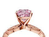 Rose gold Fancy Pink Cushion  Solitaire Milgrain Diamond Engagement Ring with Bezel and Marquise Band_84