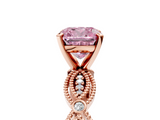 Rose gold Fancy Pink Cushion  Solitaire Milgrain Diamond Engagement Ring with Bezel and Marquise Band_85
